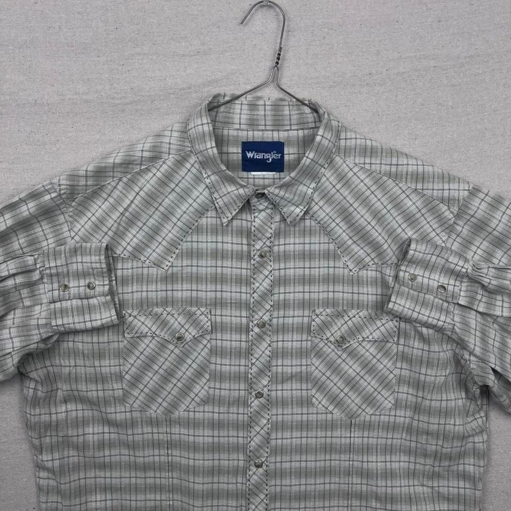 Wrangler Western Pearl Snap Plaid‎ Button Down Shirt Beige
